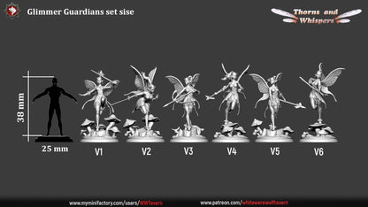 Glimmer Guardians, Fairy Warriors | Mini or Bust | TTRPG Tabletop Gaming Miniature Statue | White Werewolf Tavern | Thorns and Whispers Set