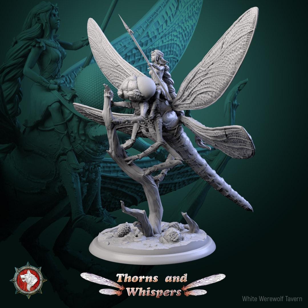 Dragon-Wing Scouts, Fairy Dragonfly Mounts | TTRPG Tabletop Gaming Miniature | White Werewolf Tavern | Thorns and Whispers Set