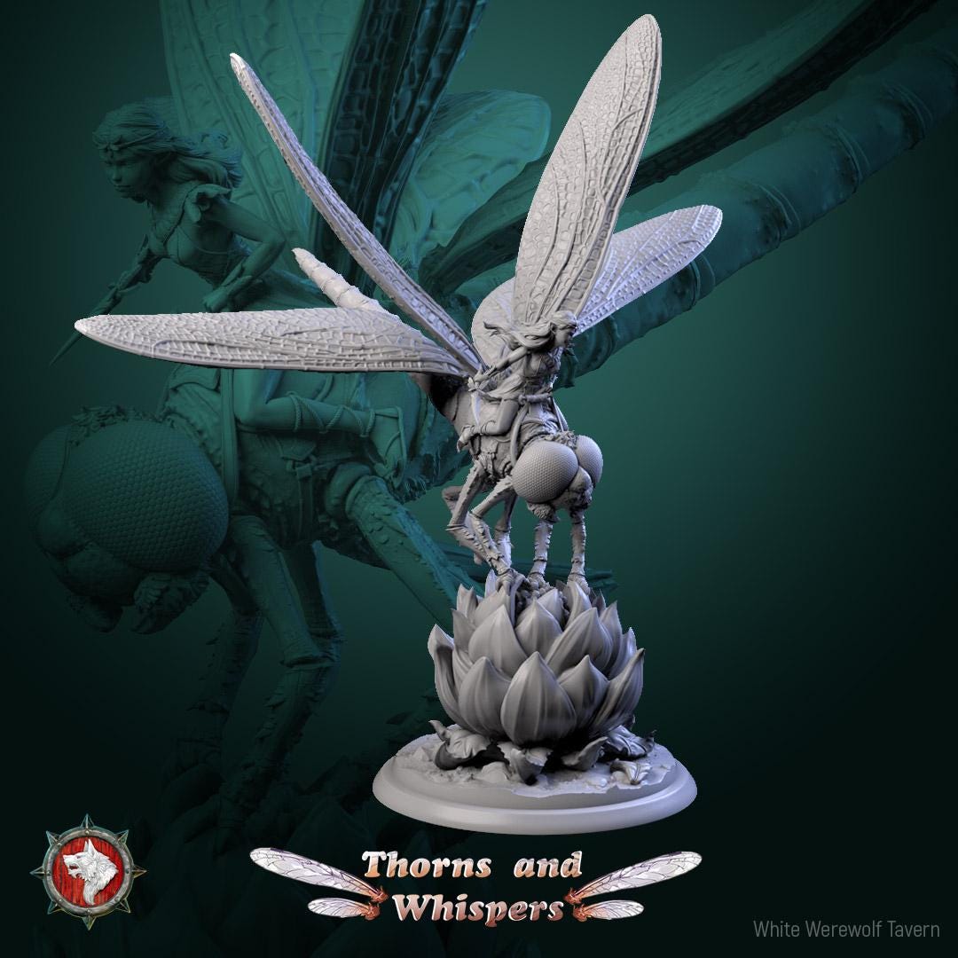 Dragon-Wing Scouts, Fairy Dragonfly Mounts | TTRPG Tabletop Gaming Miniature | White Werewolf Tavern | Thorns and Whispers Set