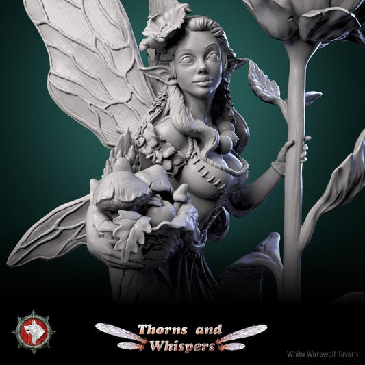 Blossomwing, Pretty Fairy | Mini or Bust | TTRPG Tabletop Gaming Miniature Statue | White Werewolf Tavern | Thorns and Whispers Set
