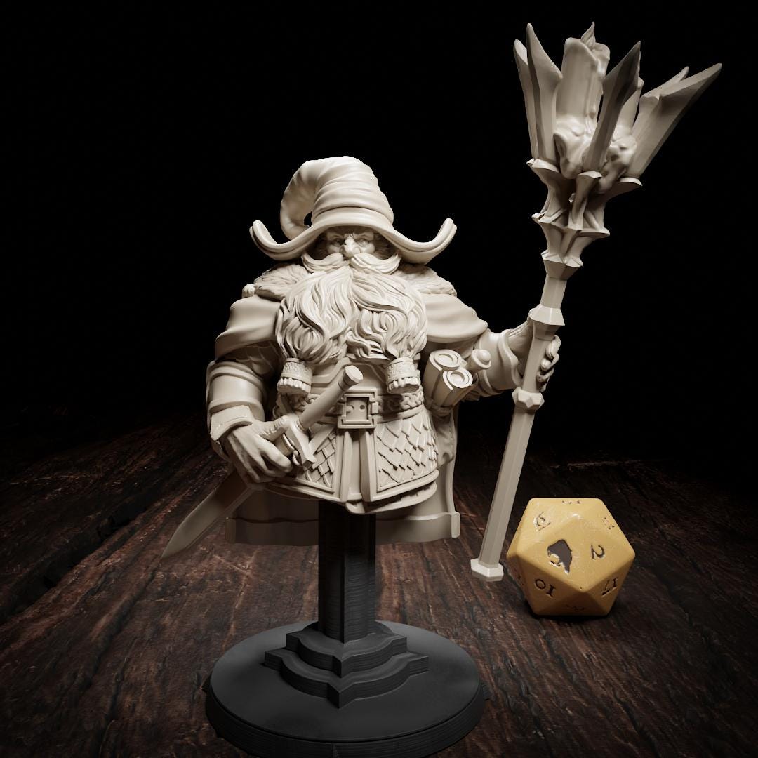 Deron Kohzar, Dwarf, Garden Gnome, Mage | Tabletop, Display Scale, Bust | TTRPG D&D Miniature | Cripta Studios