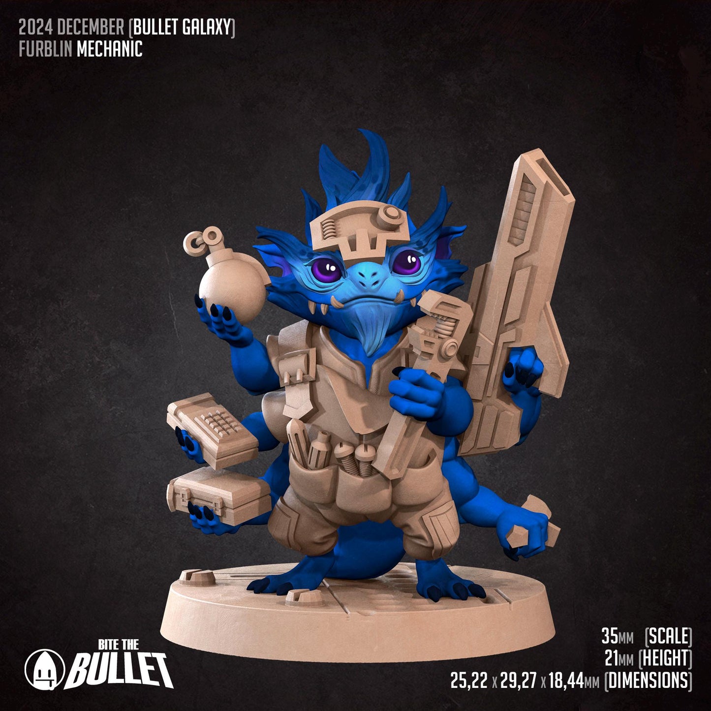 Furblin Mechanic, Space Alien | Tabletop Gaming Scale Resin Miniature | Bite the Bullet | Bullet Galaxy