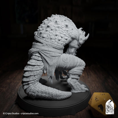 Kothar Skran, Crocodile Prisoner | Tabletop Scale | TTRPG D&D Miniature | Cripta Studios | Unpainted, Unplated Resin 8k