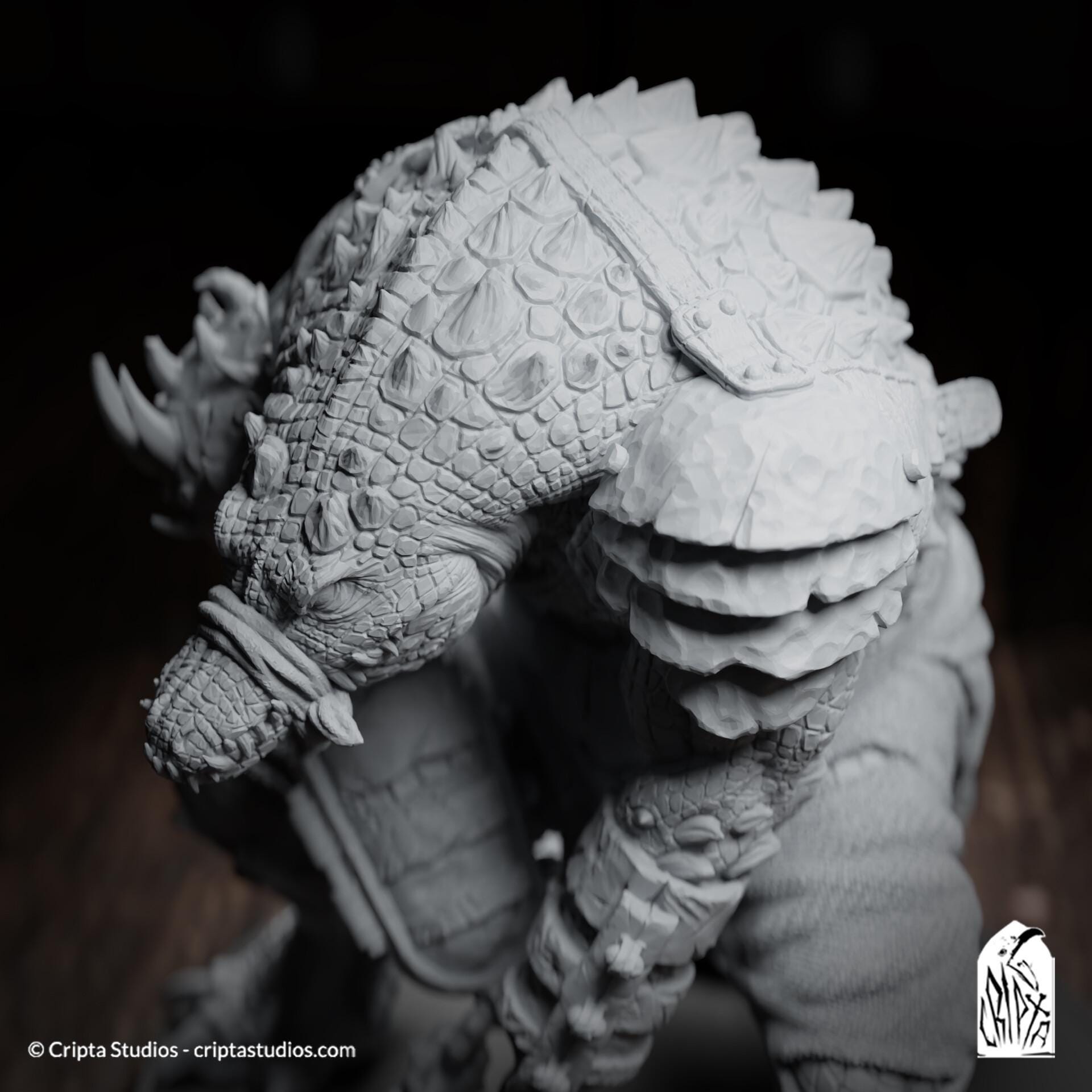 Kothar Skran, Crocodile Prisoner | Tabletop Scale | TTRPG D&D Miniature | Cripta Studios | Unpainted, Unplated Resin 8k