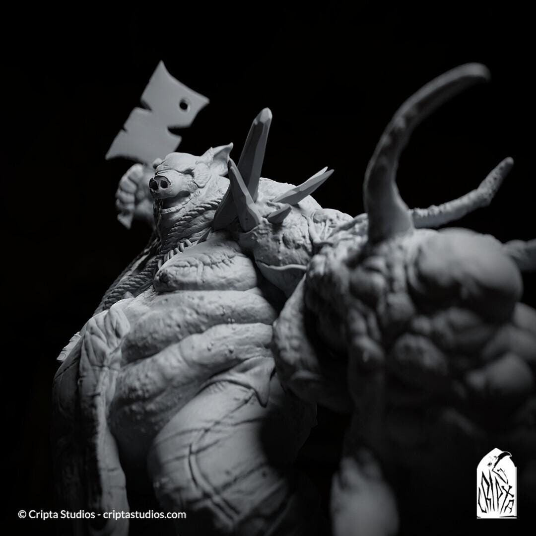 Boarhog Butcher, Horror Enemy | Tabletop or Display Scale | TTRPG D&D Miniature | Cripta Studios