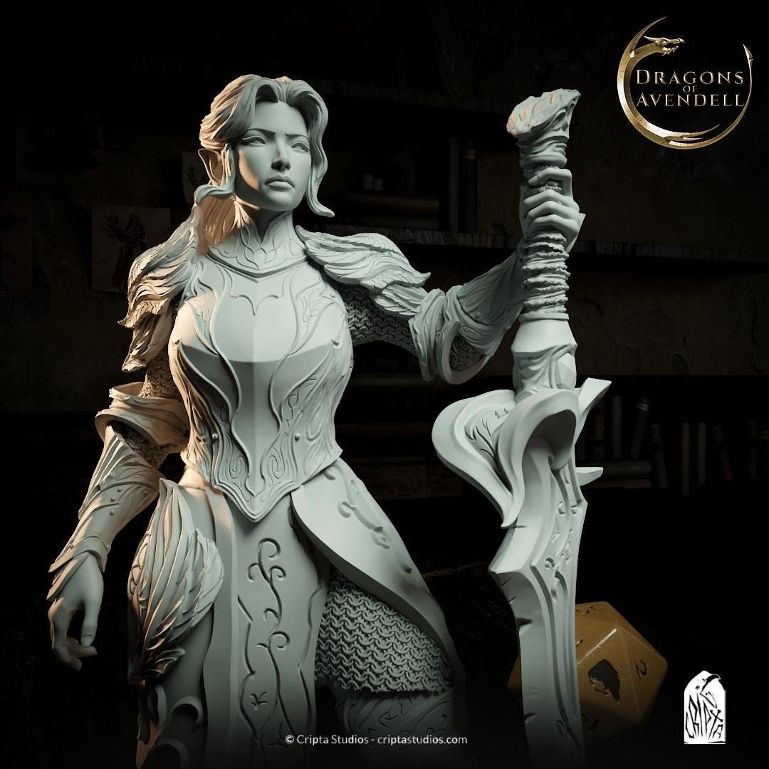 Melagriel, Elf Half-Elf Paladin | Tabletop or Display Scale | TTRPG D&D Miniature | Cripta Studios