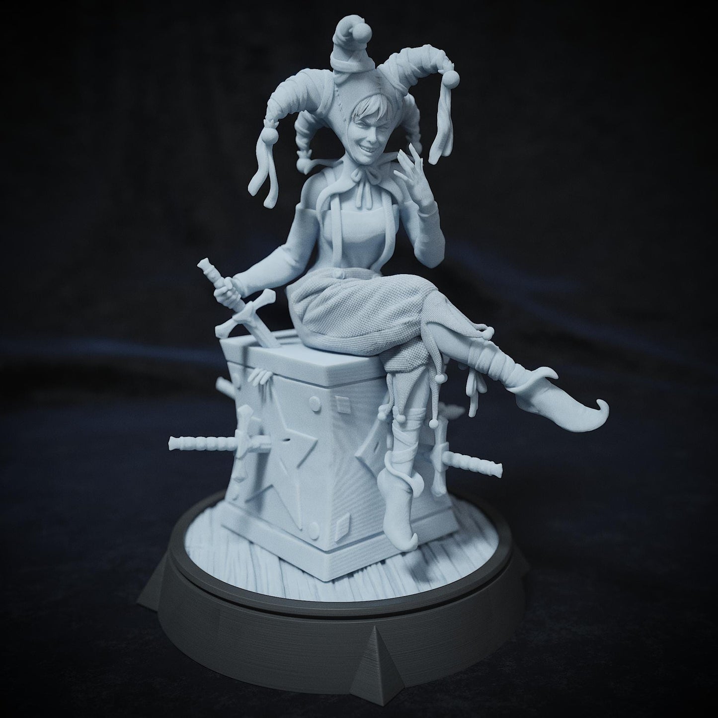 Quenney, Court Jester Clown | Tabletop Scale | TTRPG D&D Miniature | Cripta Studios | Unpainted, Unplated Resin 8k