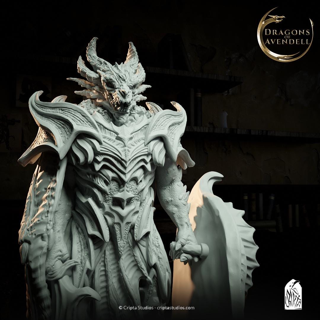 Drazhur, Half Dragon Dragonborn | Tabletop, Display Scale, Bust | TTRPG D&D Miniature | Cripta Studios