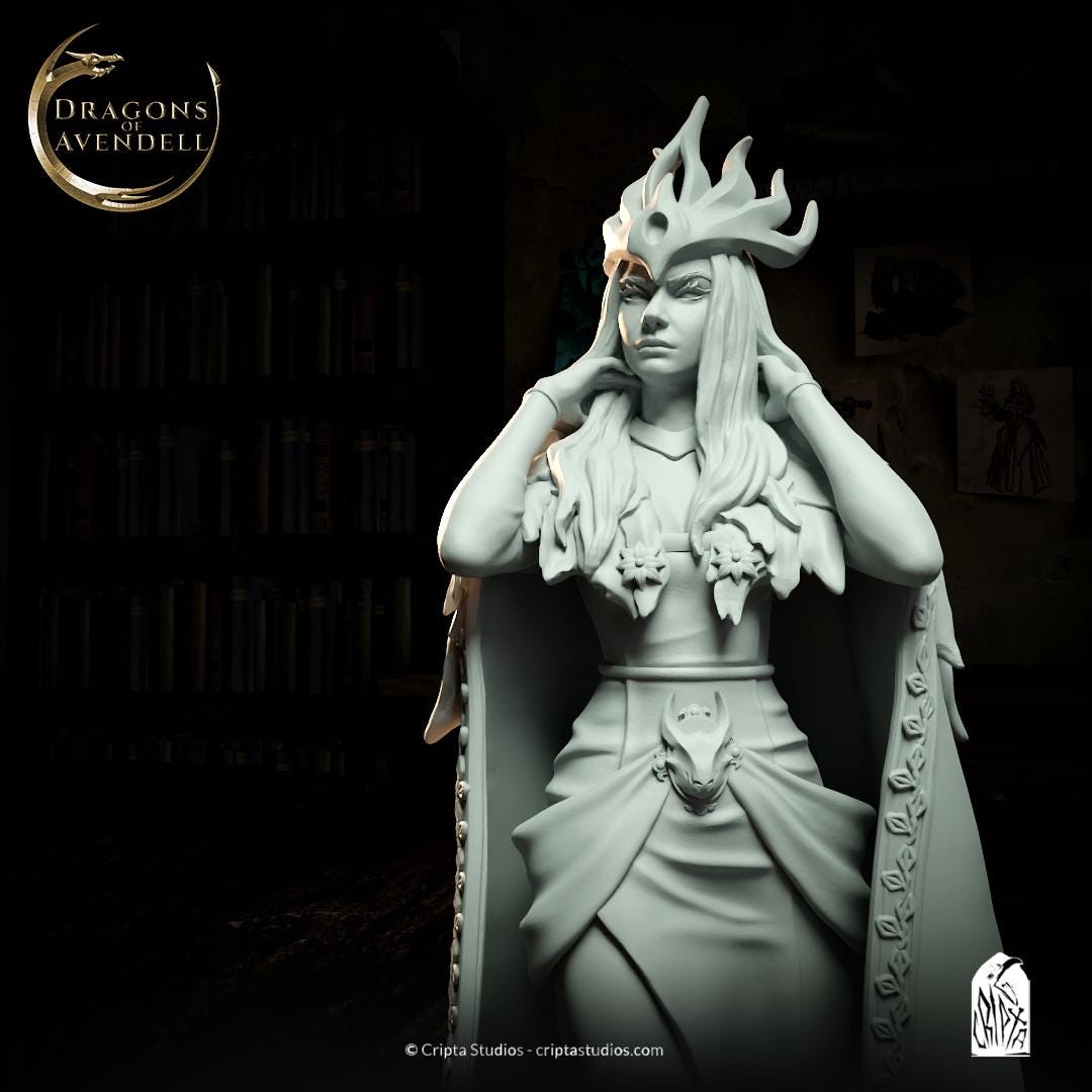Lady Valenia | Tabletop or Display Scale | TTRPG D&D Miniature | Cripta Studios | Unpainted, Unplated Resin 8k