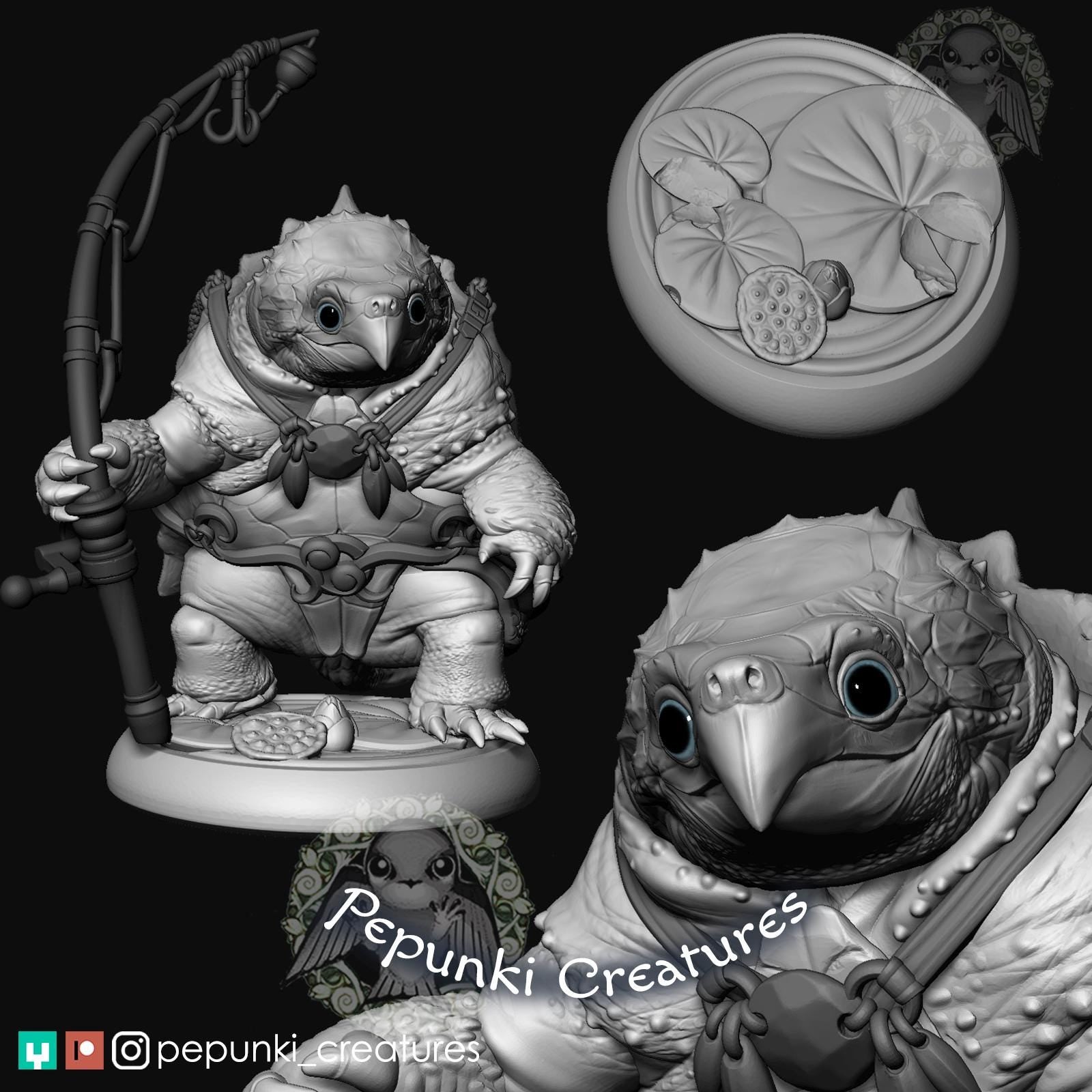 Snapping Turtle Fisherman | Tabletop or Display Scale | D&D Humblewood TTRPG Miniature | Pepunki Creatures