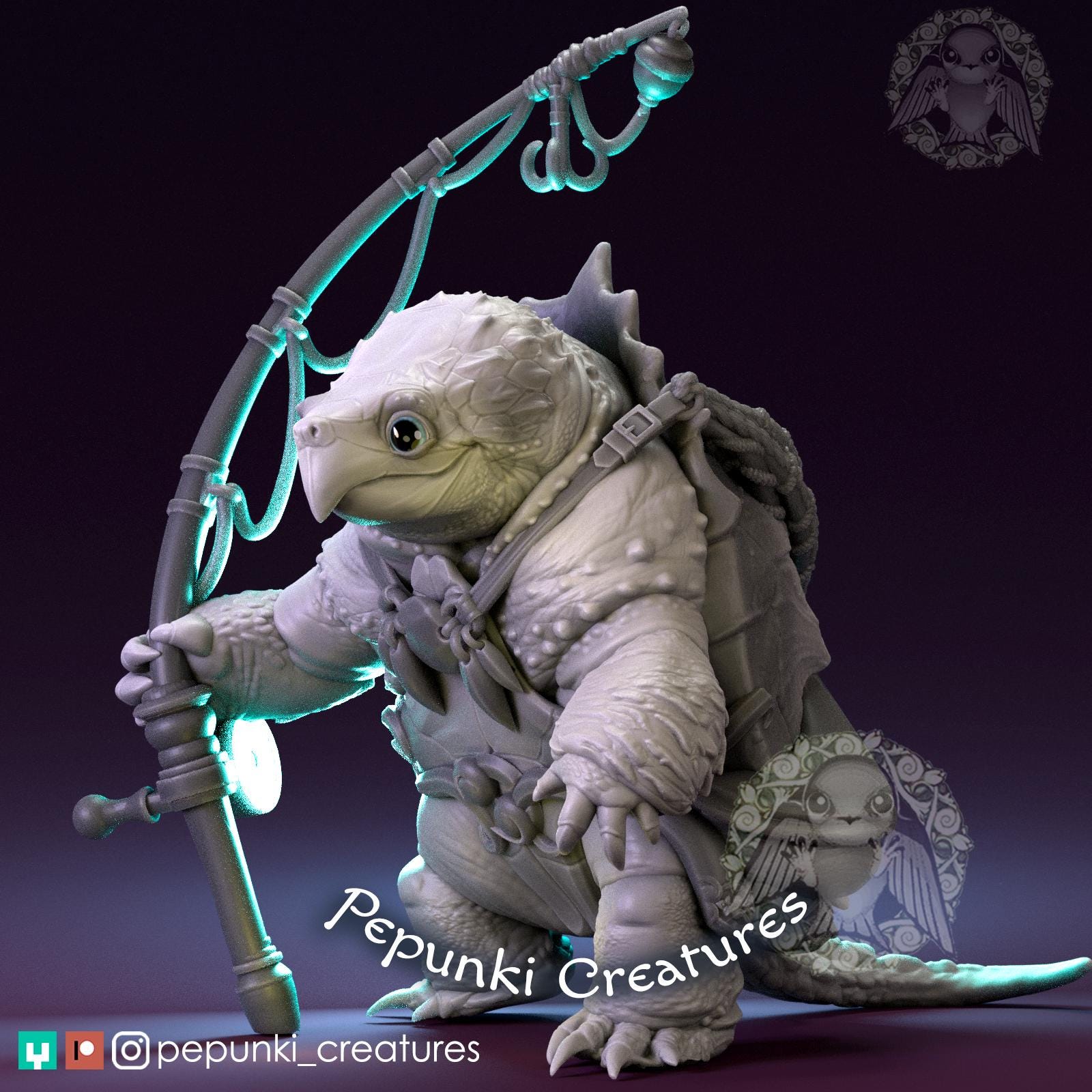 Snapping Turtle Fisherman | Tabletop or Display Scale | D&D Humblewood TTRPG Miniature | Pepunki Creatures