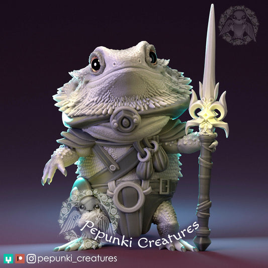 Bearded Dragon Warrior | Tabletop or Display Scale | D&D Humblewood TTRPG Miniature | Pepunki Creatures