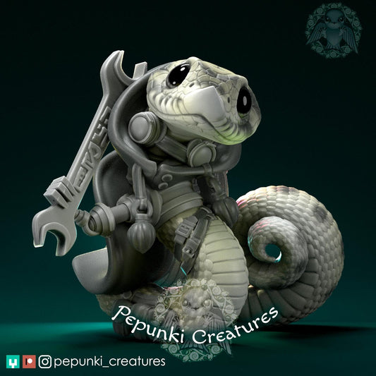 Hognose Snake Artificer, Mechanic | Tabletop or Display Scale | D&D Humblewood TTRPG Miniature | Pepunki Creatures