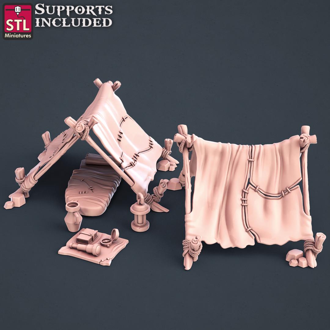 Explorer, Treasure Hunter Camp, NPC Set | Tabletop Scale | D&D TTRPG Miniature | STL Miniatures