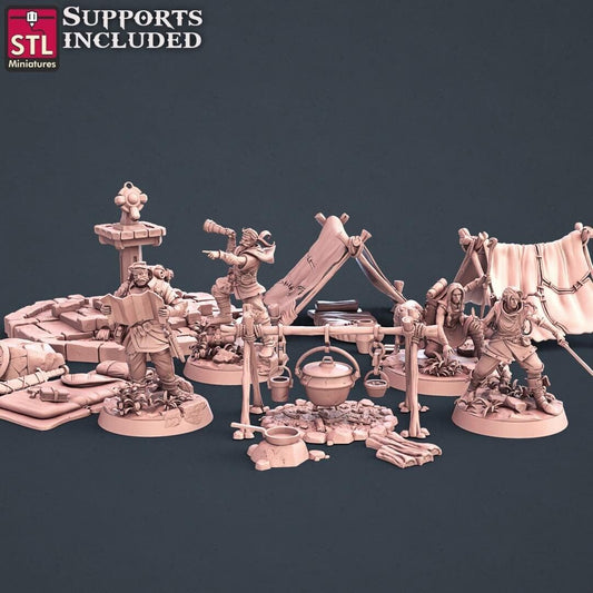 Explorer, Treasure Hunter Camp, NPC Set | Tabletop Scale | D&D TTRPG Miniature | STL Miniatures