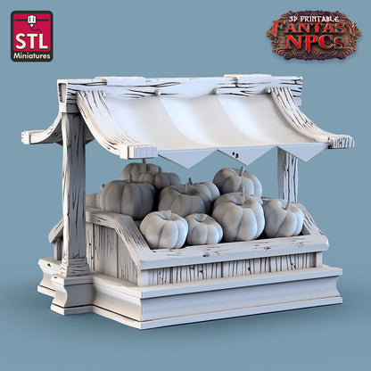 Fruit Seller Vendor NPC Set | Tabletop Scale | D&D TTRPG Miniature | STL Miniatures