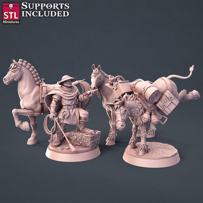 Horse Trainer NPC Set | Tabletop Scale | D&D TTRPG Miniature | STL Miniatures