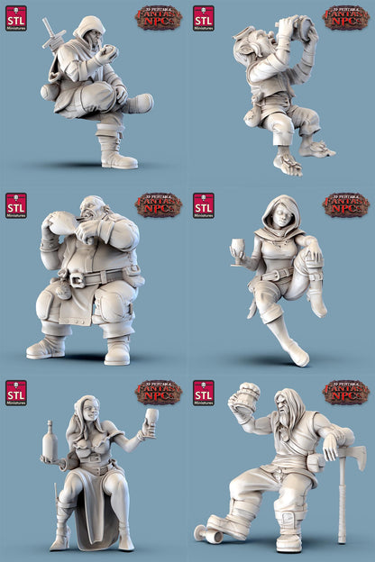 Inn and Tavern NPC Set | Tabletop Scale | D&D TTRPG Miniature | STL Miniatures