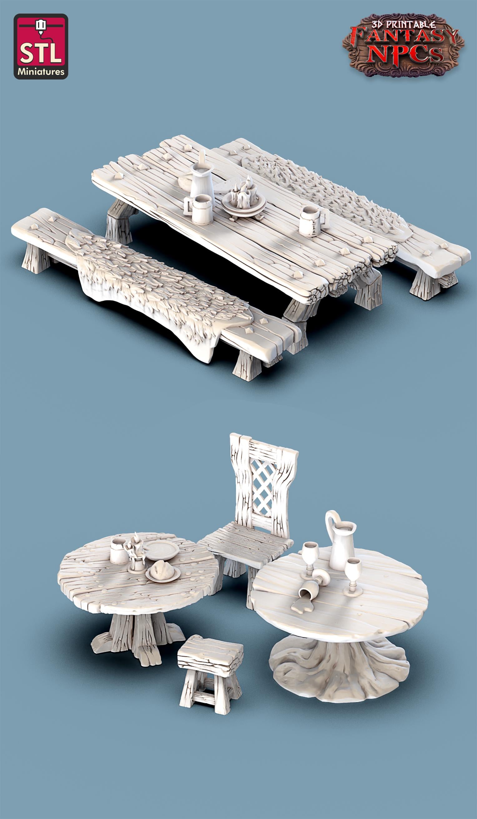 Inn and Tavern NPC Set | Tabletop Scale | D&D TTRPG Miniature | STL Miniatures