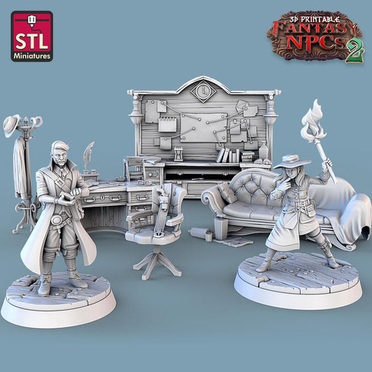 Investigator NPC Set | Tabletop Scale | D&D TTRPG Miniature | STL Miniatures