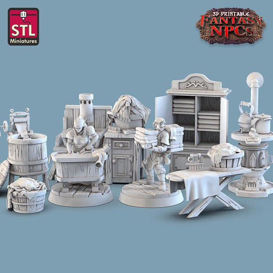 Laundry NPC Set | Tabletop Scale | D&D TTRPG Miniature | STL Miniatures