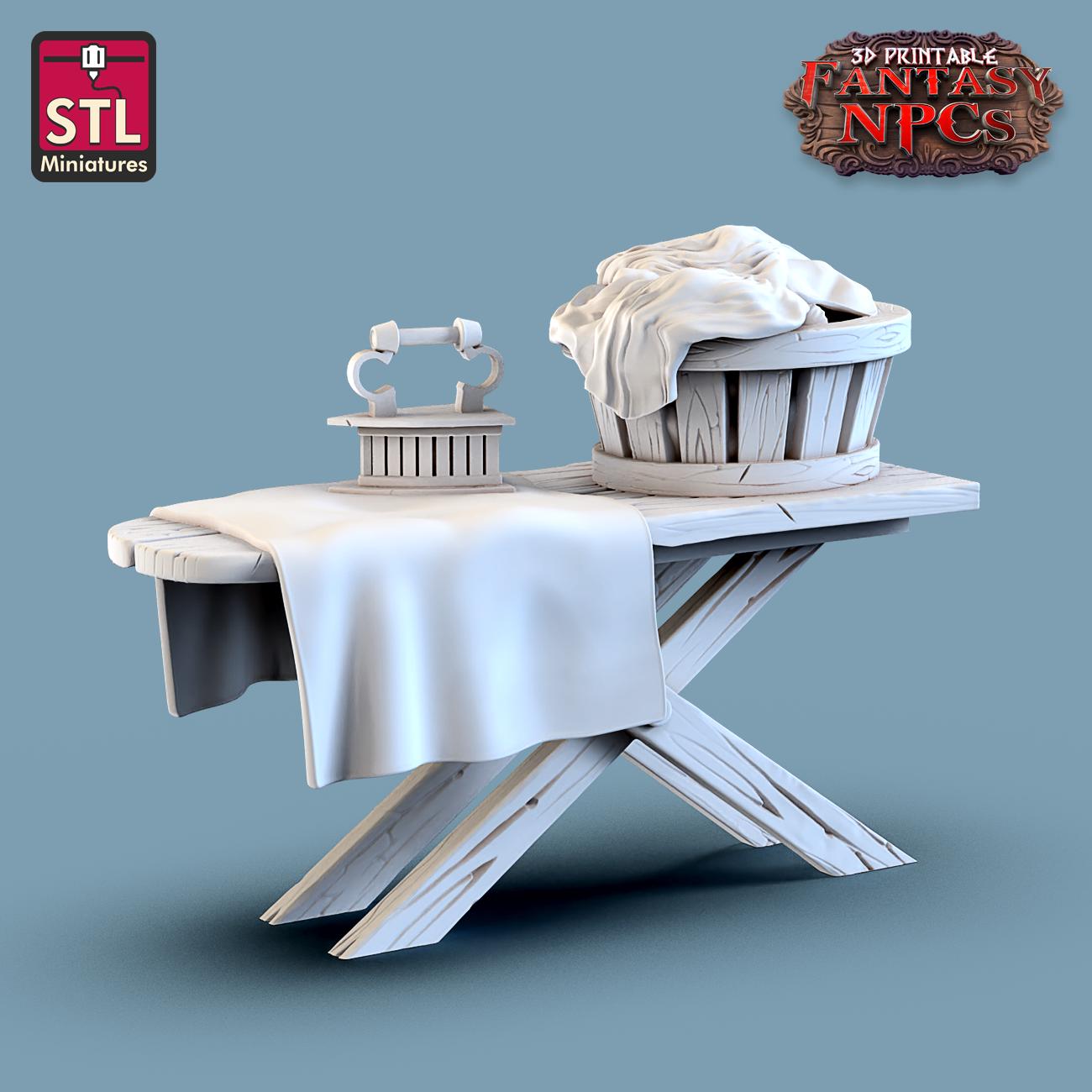 Laundry NPC Set | Tabletop Scale | D&D TTRPG Miniature | STL Miniatures