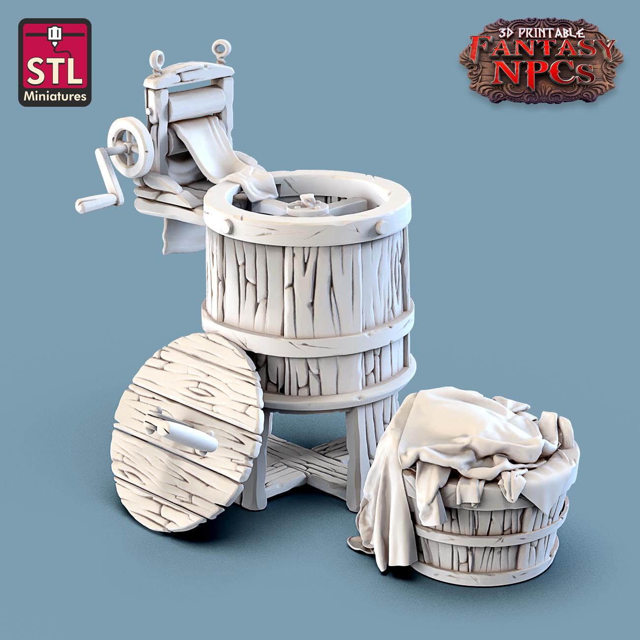 Laundry NPC Set | Tabletop Scale | D&D TTRPG Miniature | STL Miniatures
