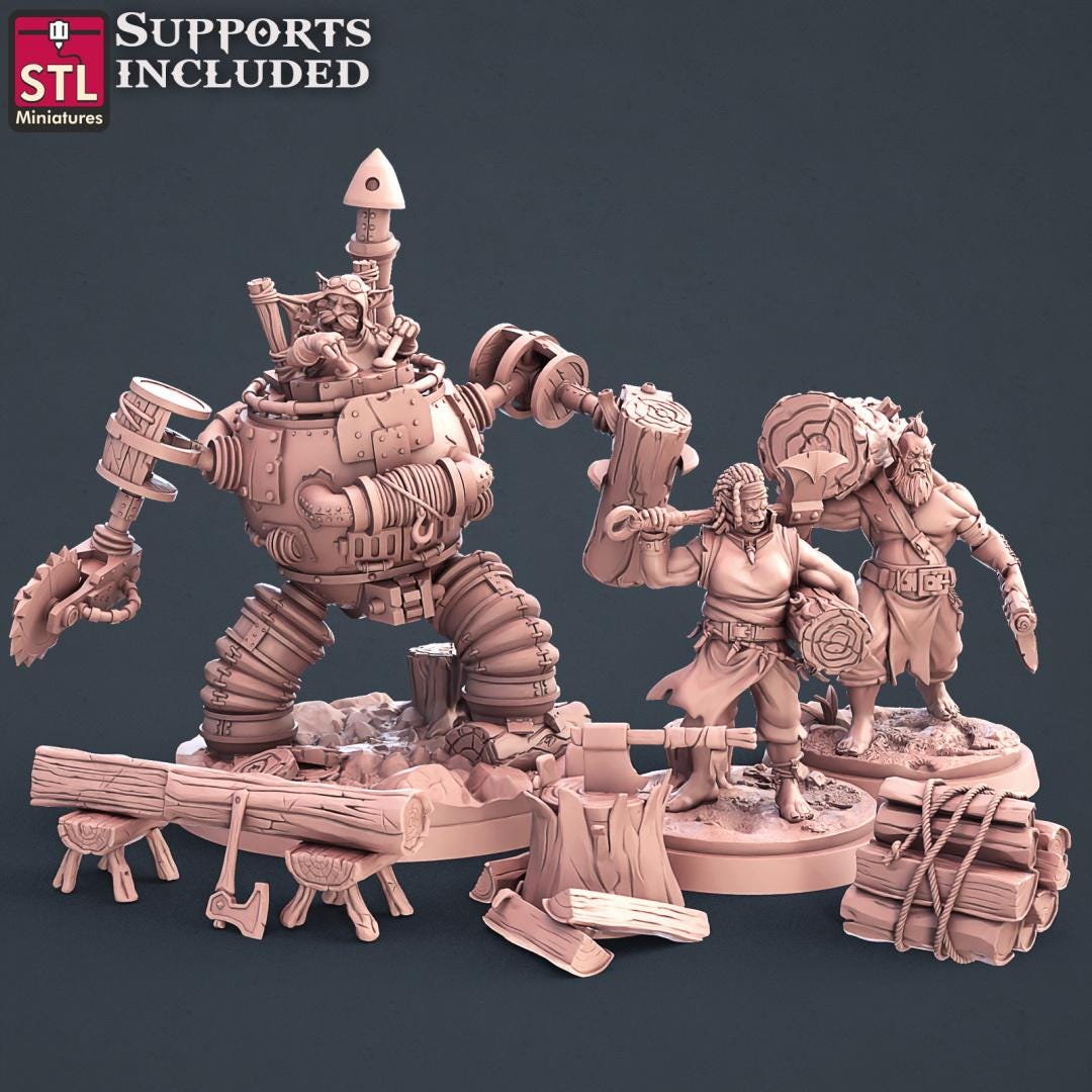 Lumberjack NPC Set | Tabletop Scale | D&D TTRPG Miniature | STL Miniatures