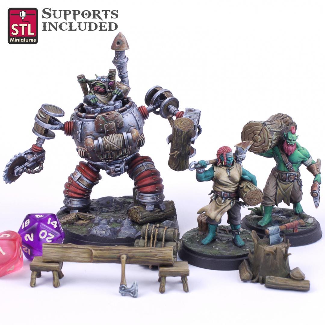 Lumberjack NPC Set | Tabletop Scale | D&D TTRPG Miniature | STL Miniatures