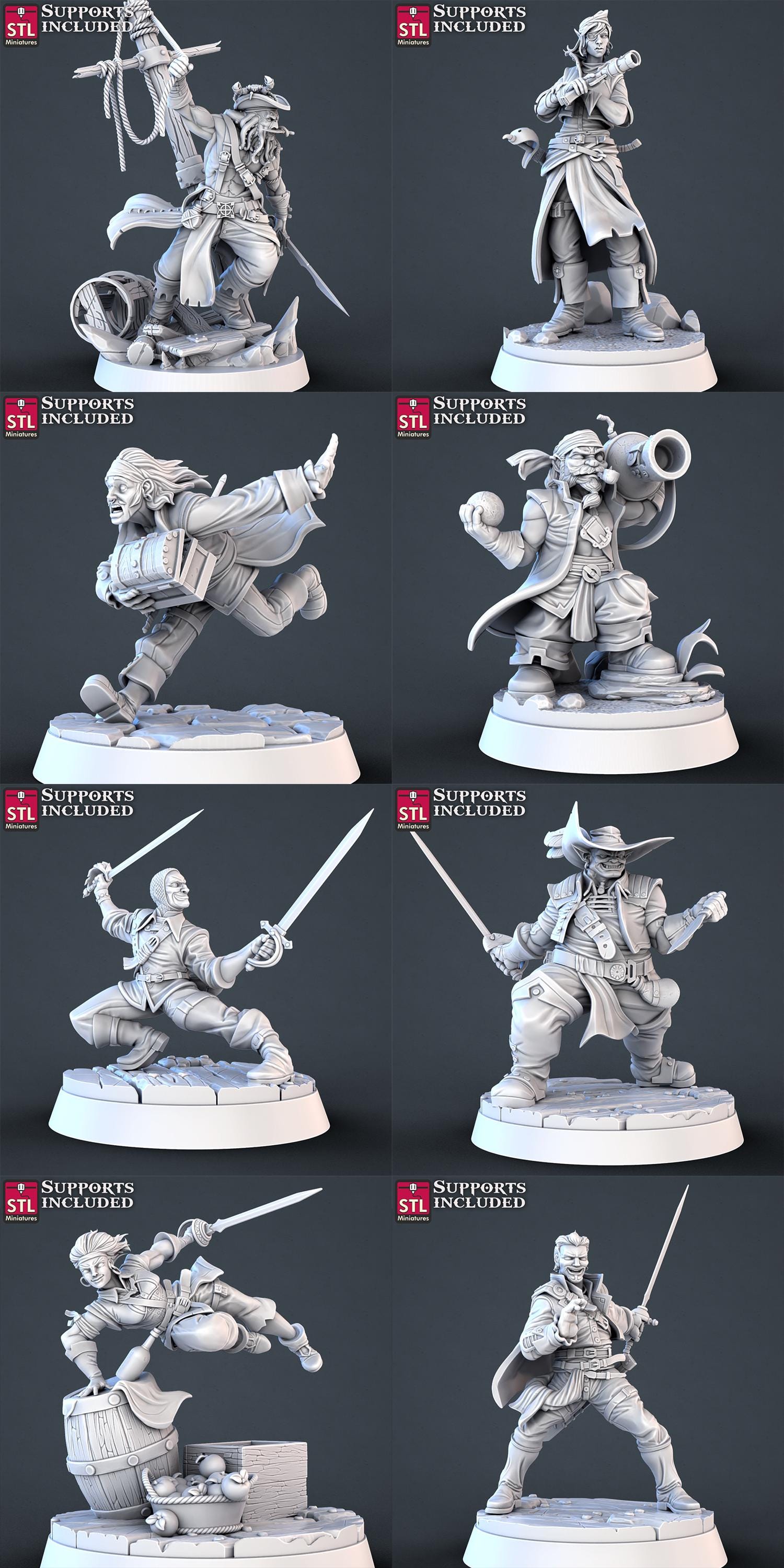 Pirate NPC Set | Tabletop Scale | D&D TTRPG Miniature | STL Miniatures