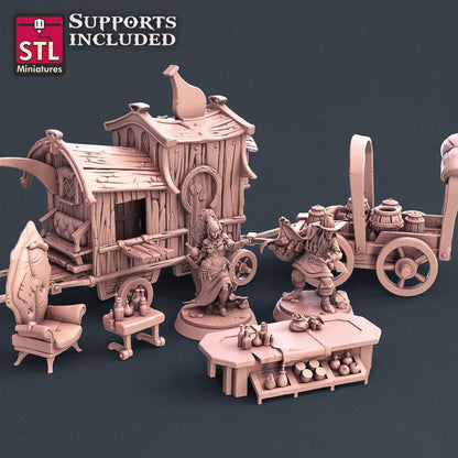 Potion Vendor Seller NPC Set | Tabletop Scale | D&D TTRPG Miniature | STL Miniatures
