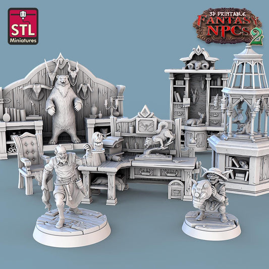 Taxadermist NPC Set | Tabletop Scale | D&D TTRPG Miniature | STL Miniatures