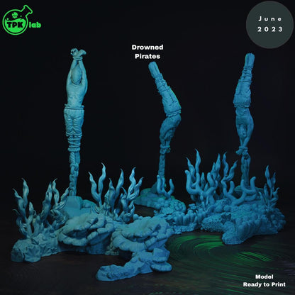 Three Drowned Pirates in Coral Ocean Underwater Scatter Terrain | Tabletop Gaming Mini | TPKLab