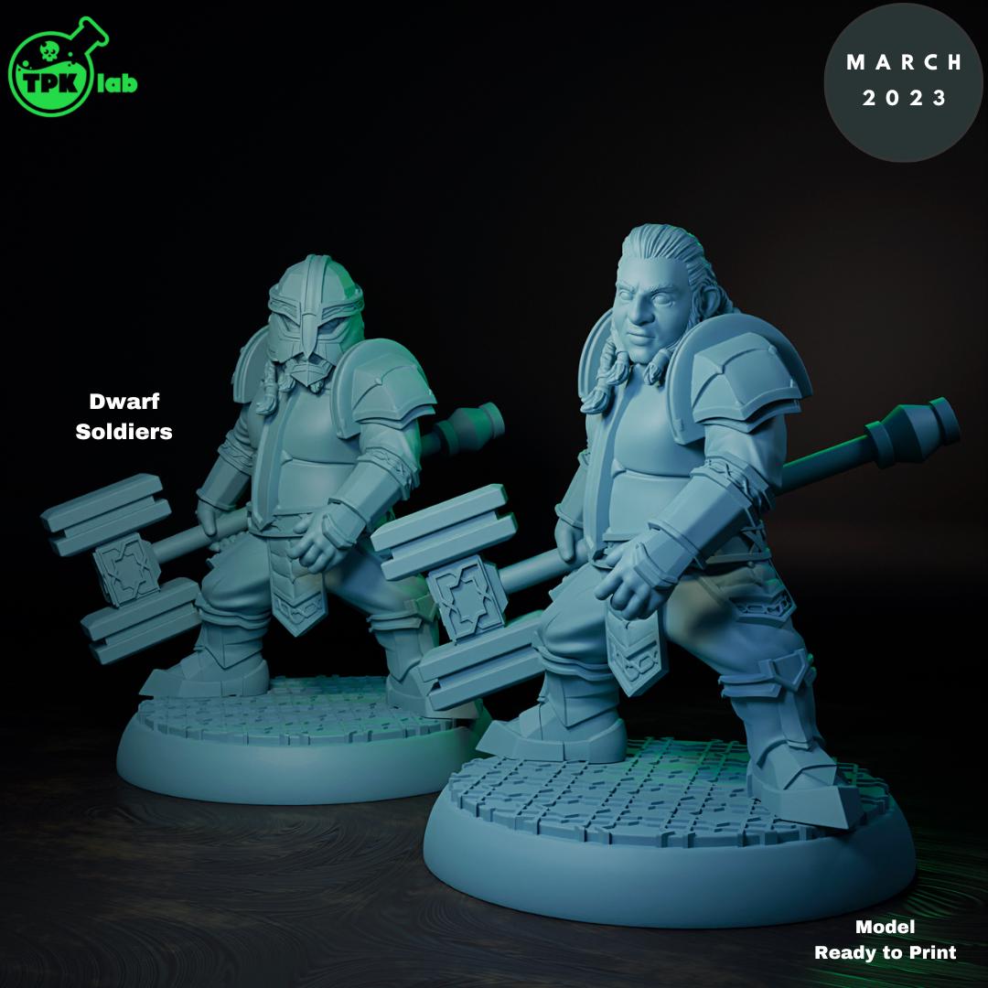 Dwarf Soldiers, Mounted, Unmounted, Fighters | Tabletop Gaming Miniature | TPKLab