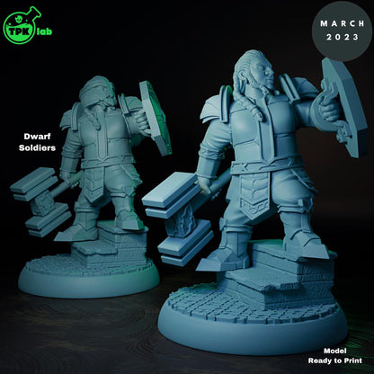 Dwarf Soldiers, Mounted, Unmounted, Fighters | Tabletop Gaming Miniature | TPKLab