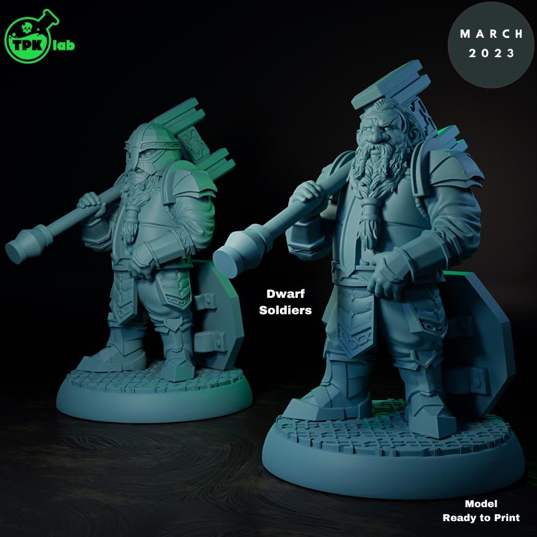 Dwarf Soldiers, Mounted, Unmounted, Fighters | Tabletop Gaming Miniature | TPKLab