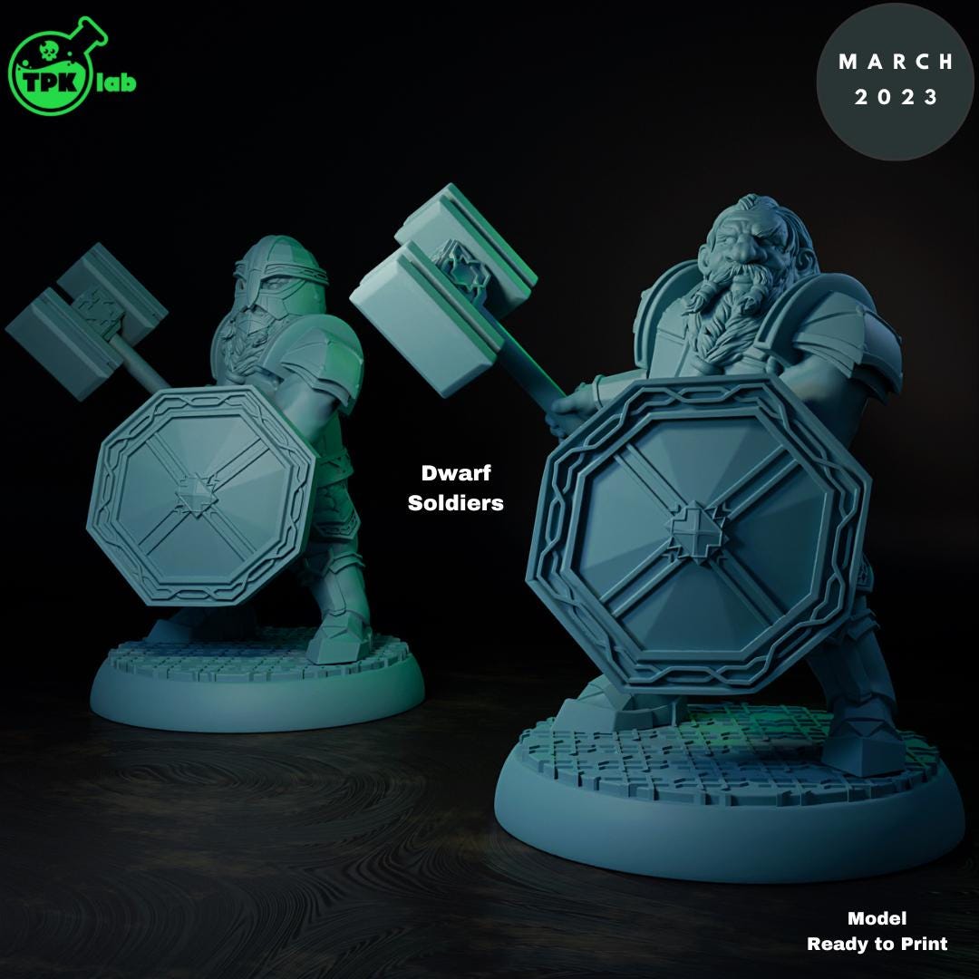 Dwarf Soldiers, Mounted, Unmounted, Fighters | Tabletop Gaming Miniature | TPKLab