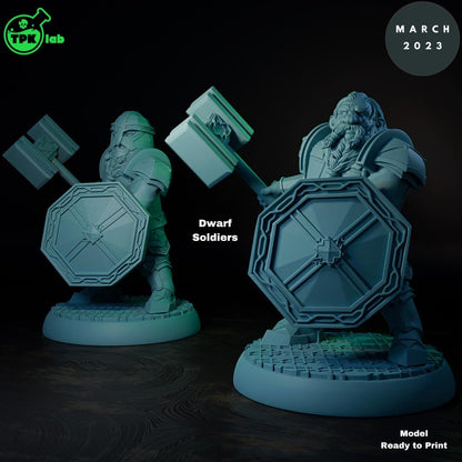 Dwarf Soldiers, Mounted, Unmounted, Fighters | Tabletop Gaming Miniature | TPKLab