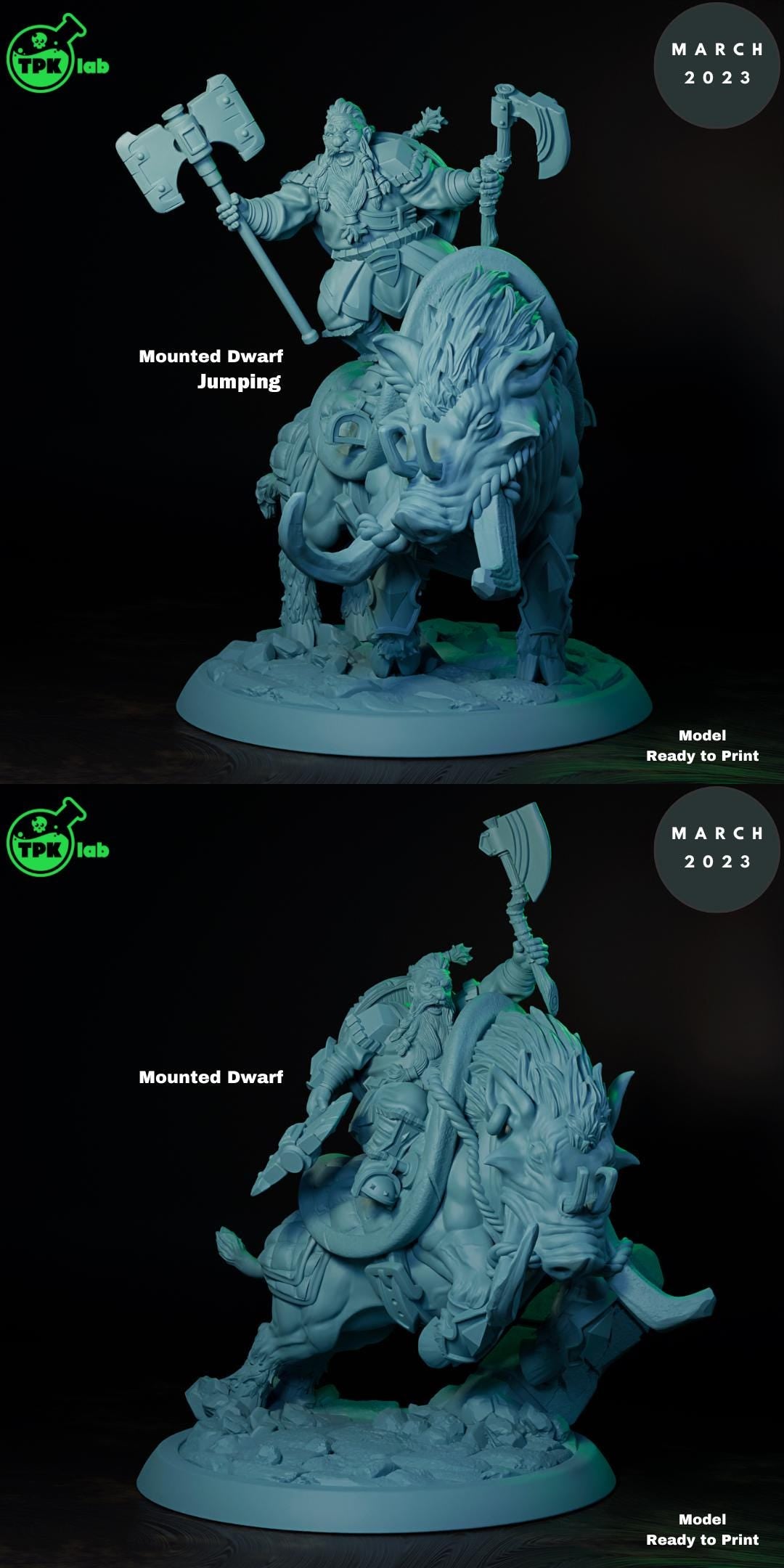 Dwarf Soldiers, Mounted, Unmounted, Fighters | Tabletop Gaming Miniature | TPKLab
