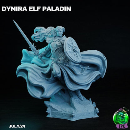 Dynira Elf Paladin Valkyrie Aasimar tabletop miniature by Tattles Told 3D, featuring detailed fantasy character with armor and wings.