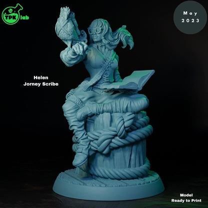 Helen Journey Scribe, Glasses Girl Bird Book | Tabletop Gaming Miniature | TPKLab