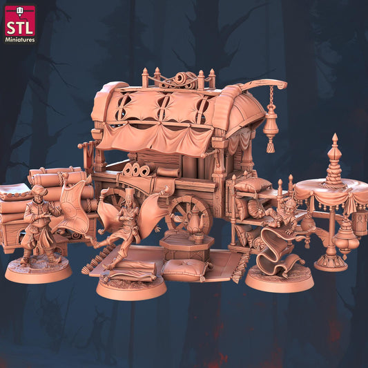 Flying Carpet Vendor Seller Set | Tabletop Scale | D&D TTRPG Miniature | STL Miniatures