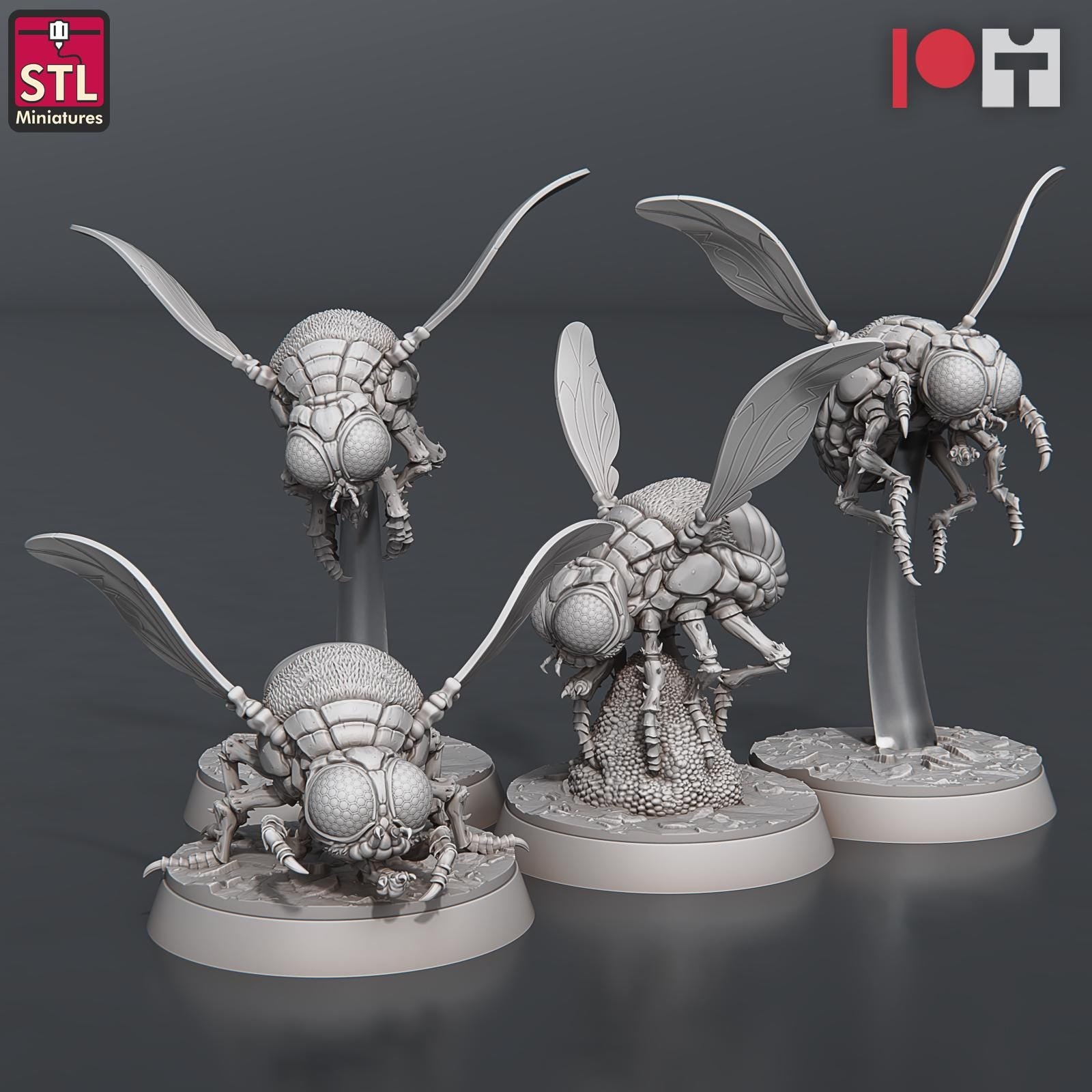 Giant Flies Set | Tabletop Scale | D&D TTRPG Miniature | STL Miniatures