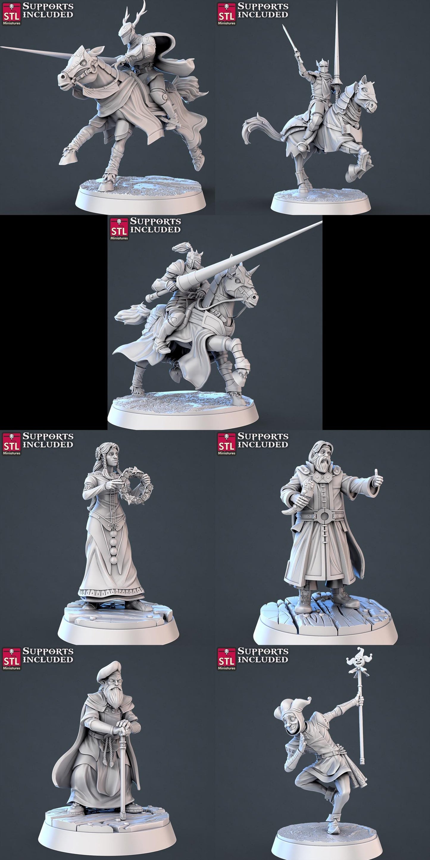 Jousting NPC Set | Tabletop Scale | D&D TTRPG Miniature | STL Miniatures