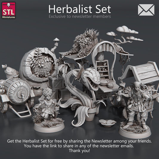 Newsletter Herbalist NPC Set | Tabletop Scale | D&D TTRPG Miniature | STL Miniatures