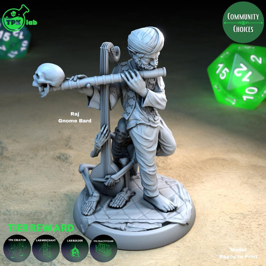 Gnome Bard, Nayana and Raj, Skeleton | Tabletop Gaming Miniature | TPKLab