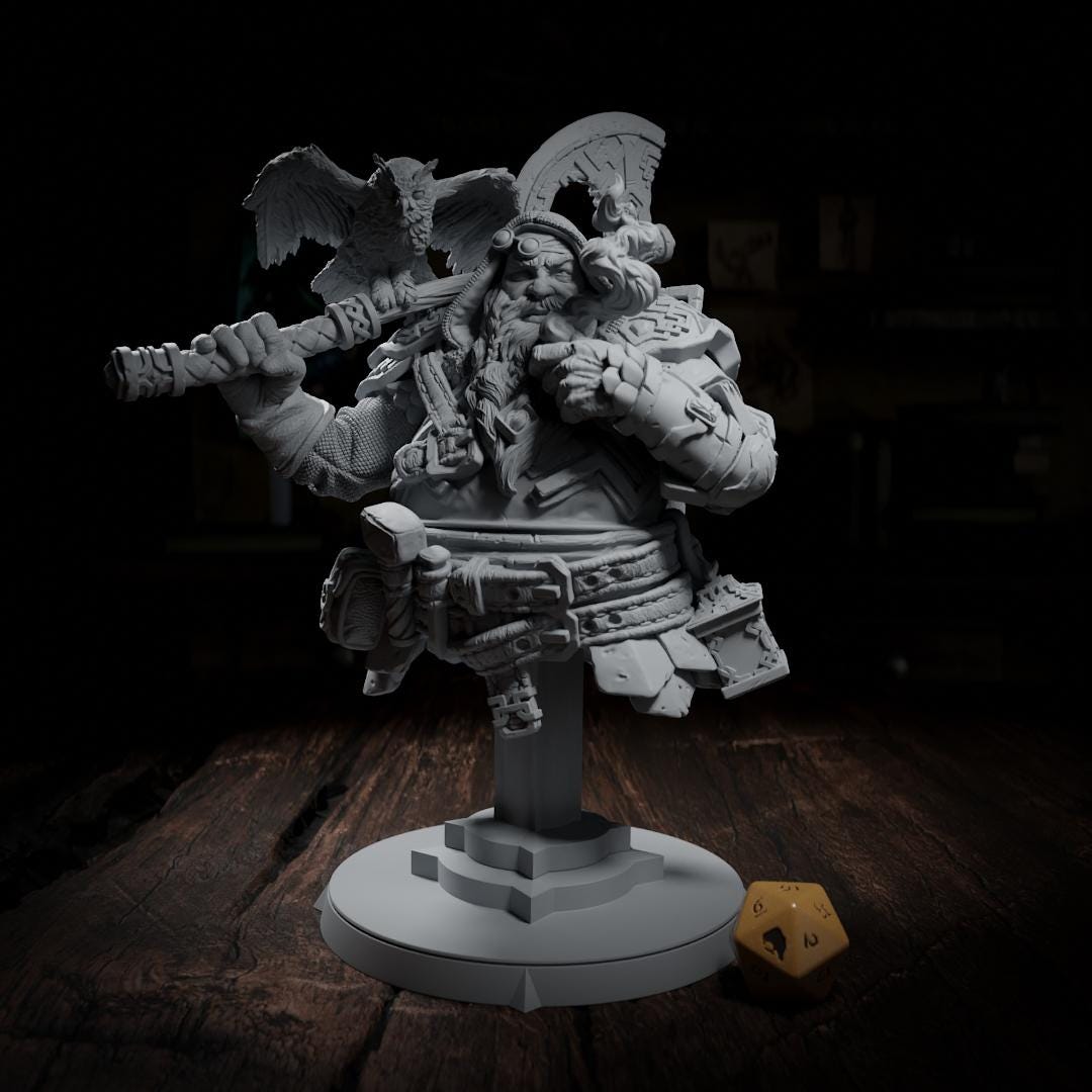 Andanor Trosdain, Dwarf Ranger | Tabletop Scale, Display Scale, Bust | TTRPG D&D Miniature | Cripta Studios