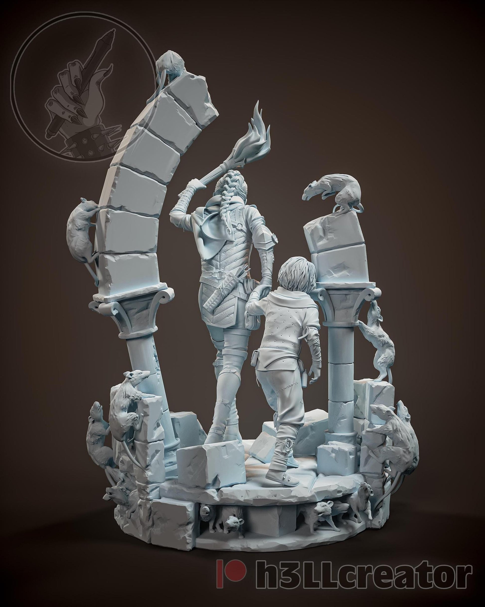 1:12 Protector and Her Brother | Resin Garage Kit Figure Game Fan Art | h3LL creator