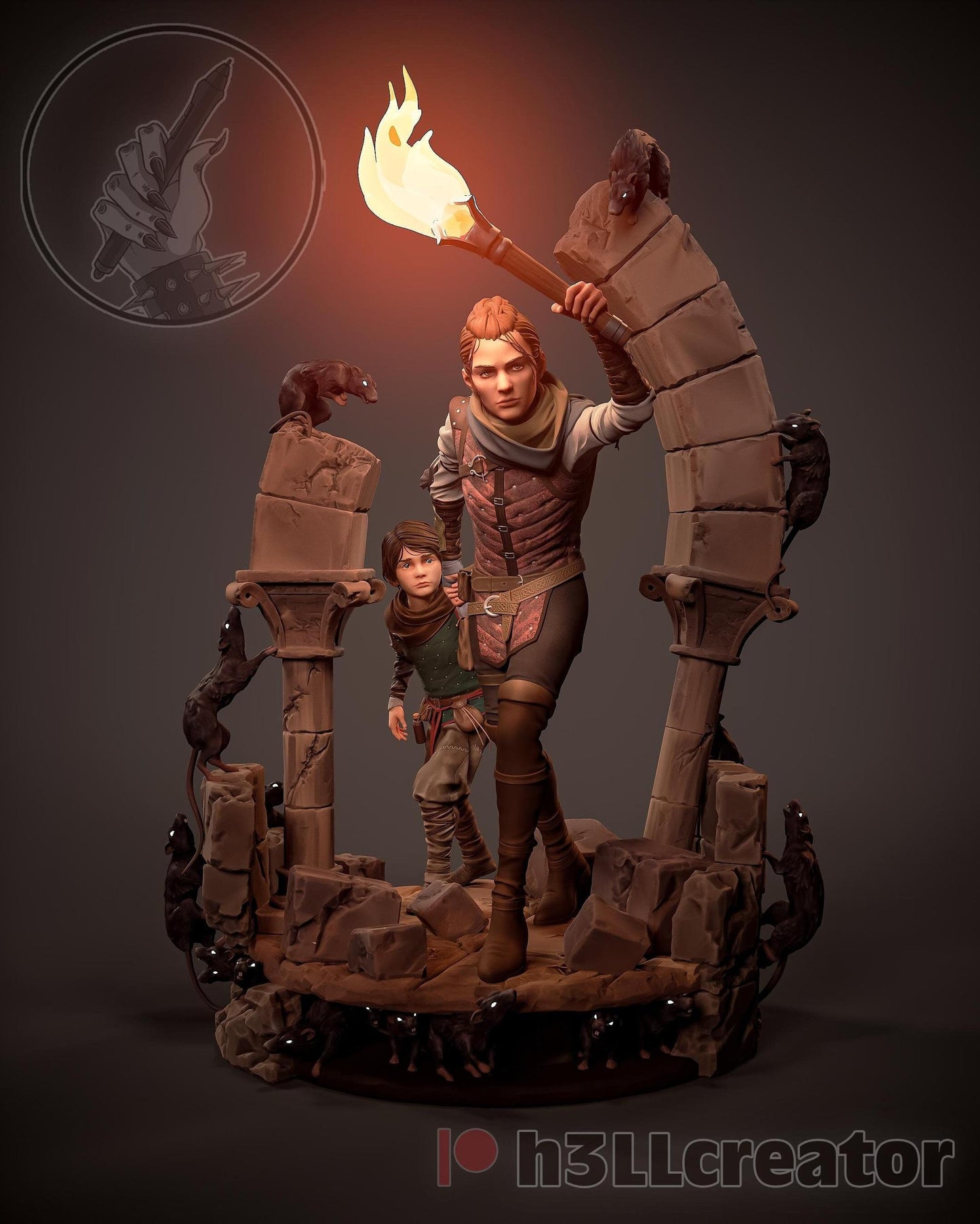 1:12 Protector and Her Brother | Resin Garage Kit Figure Game Fan Art | h3LL creator