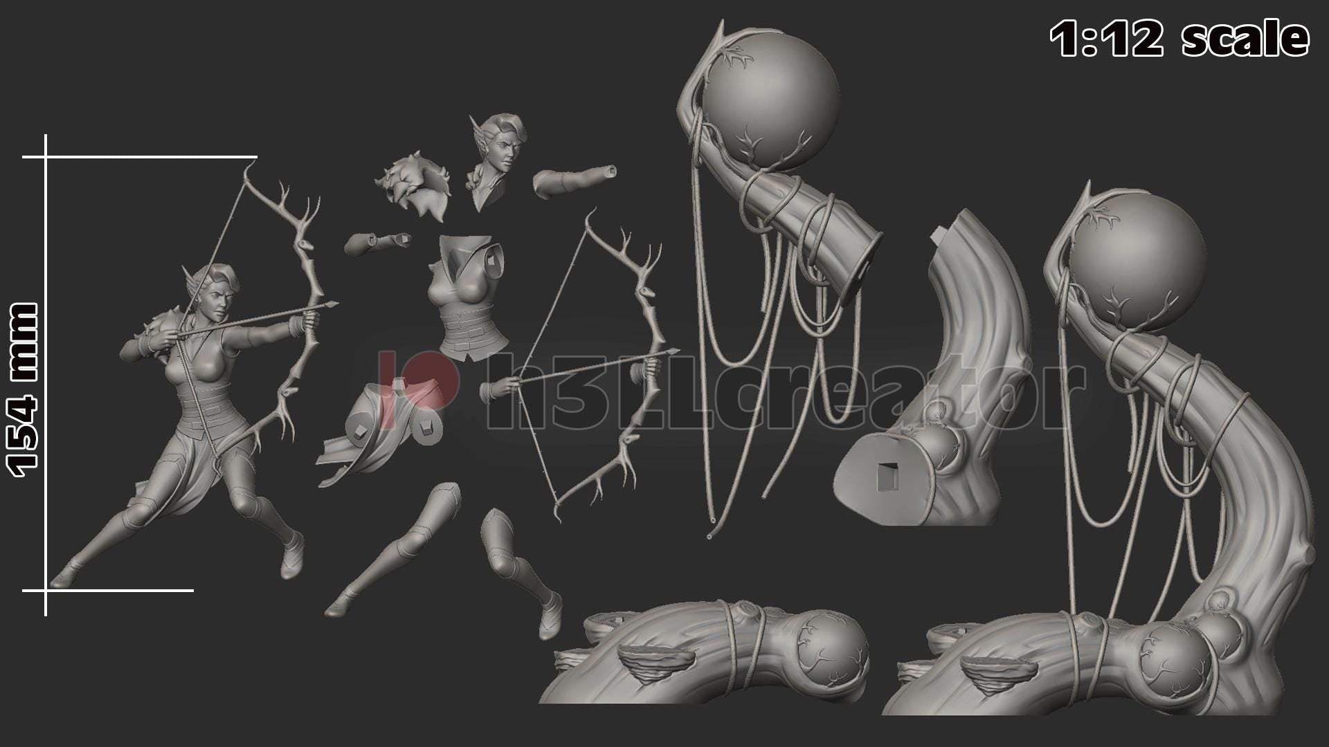 1:12 Wild Huntress | Resin Garage Kit Figure Game D&D Show Fan Art | h3LL creator